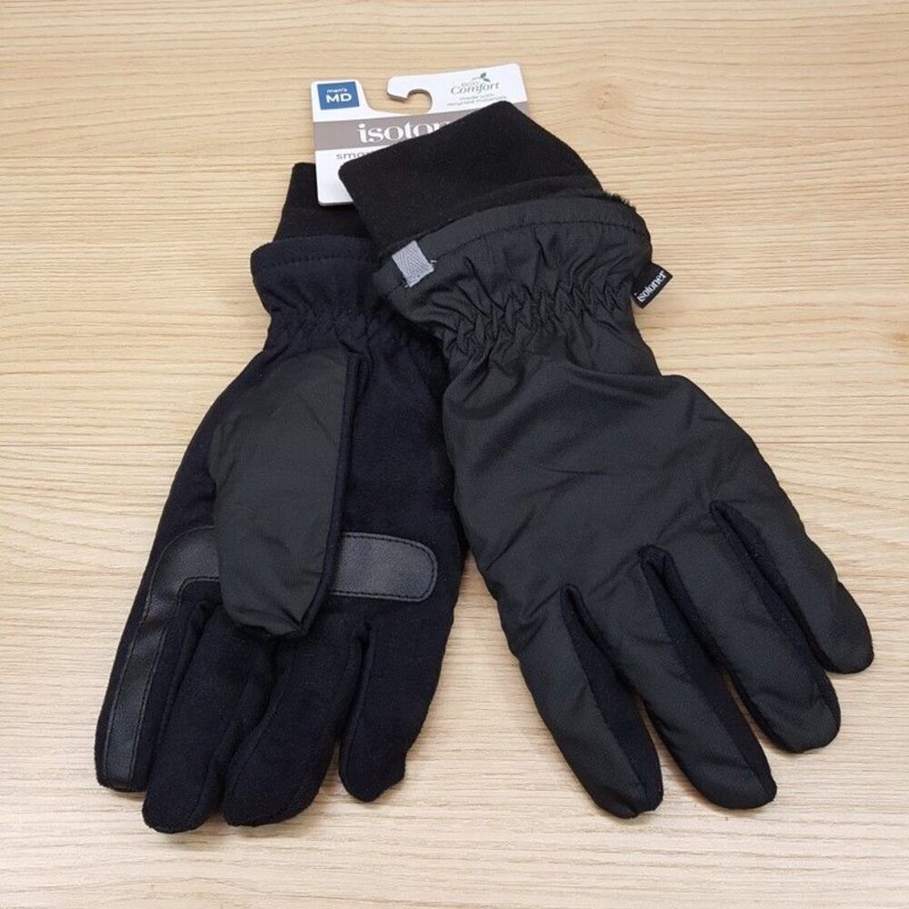 ISOTONER Gloves Mens Medium Black Over the Wrist Lined Touchscreen Water Repel